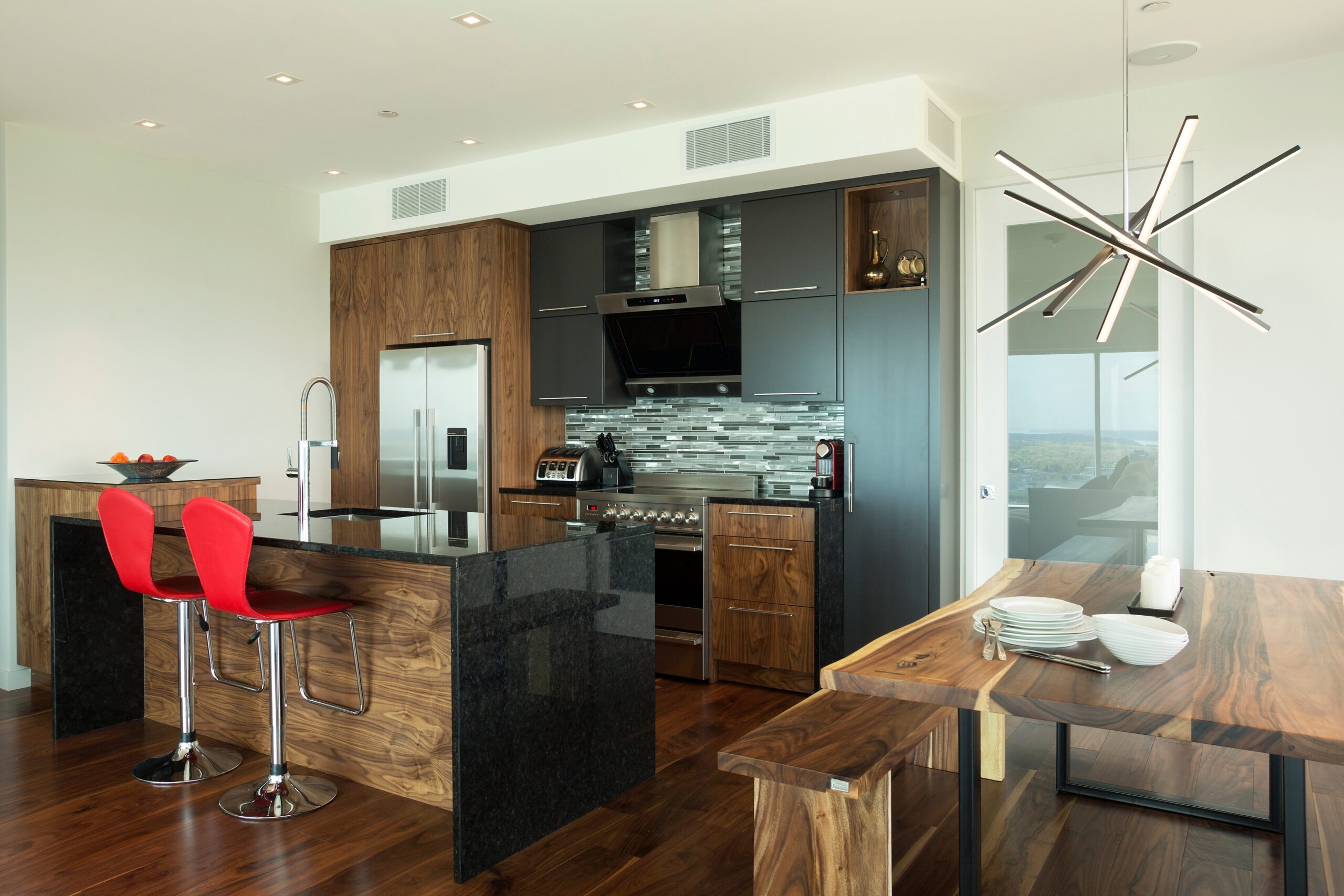 Modern Rustic Kitchen with White Gloss and Gray Cabinets - Crystal